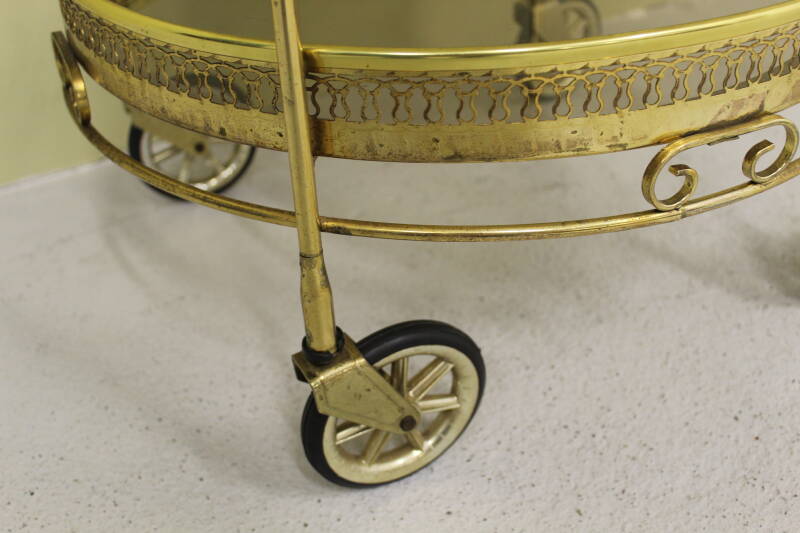 Vintage French brass bar cart - smoked glass, 70s | 00806