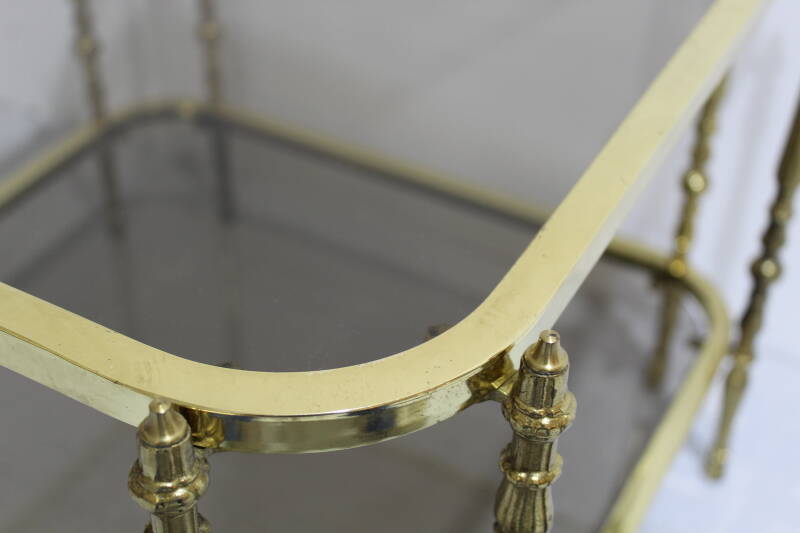 Vintage salontafel, bijzettafel - rookglas, messing jaren '70 | 00887