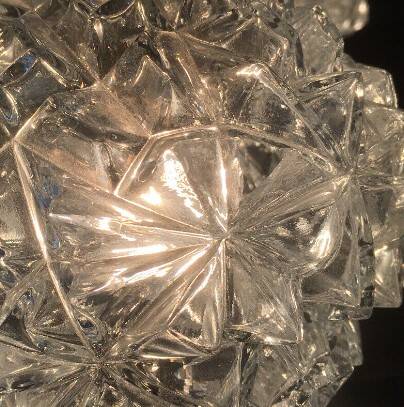 Vintage pendant lamp, 5-arms - brass, crystal, teak wood, 1960s | 00794