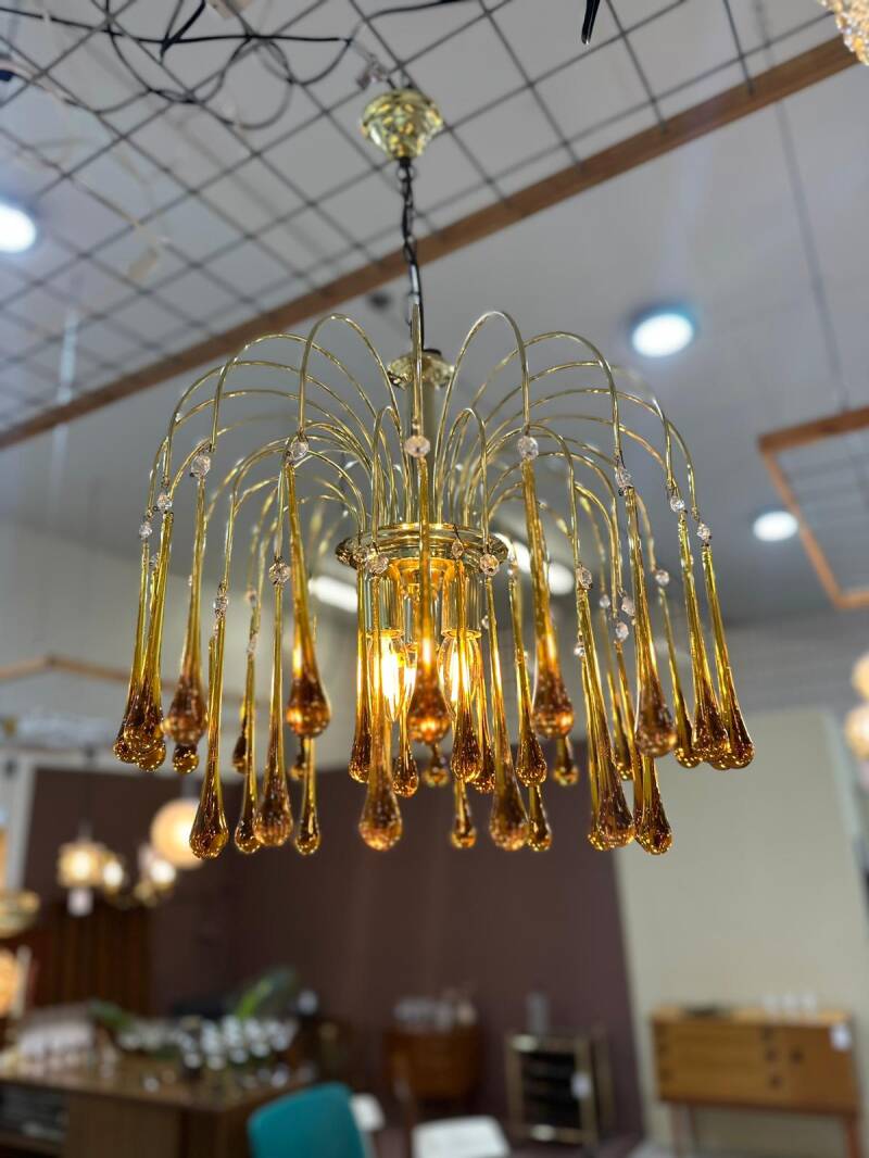 Vintage Murano teardrop lamp - amber colored | 01103