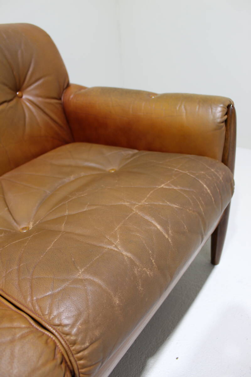 Vintage leather 3-seater sofa - 1960s, brown | 01431