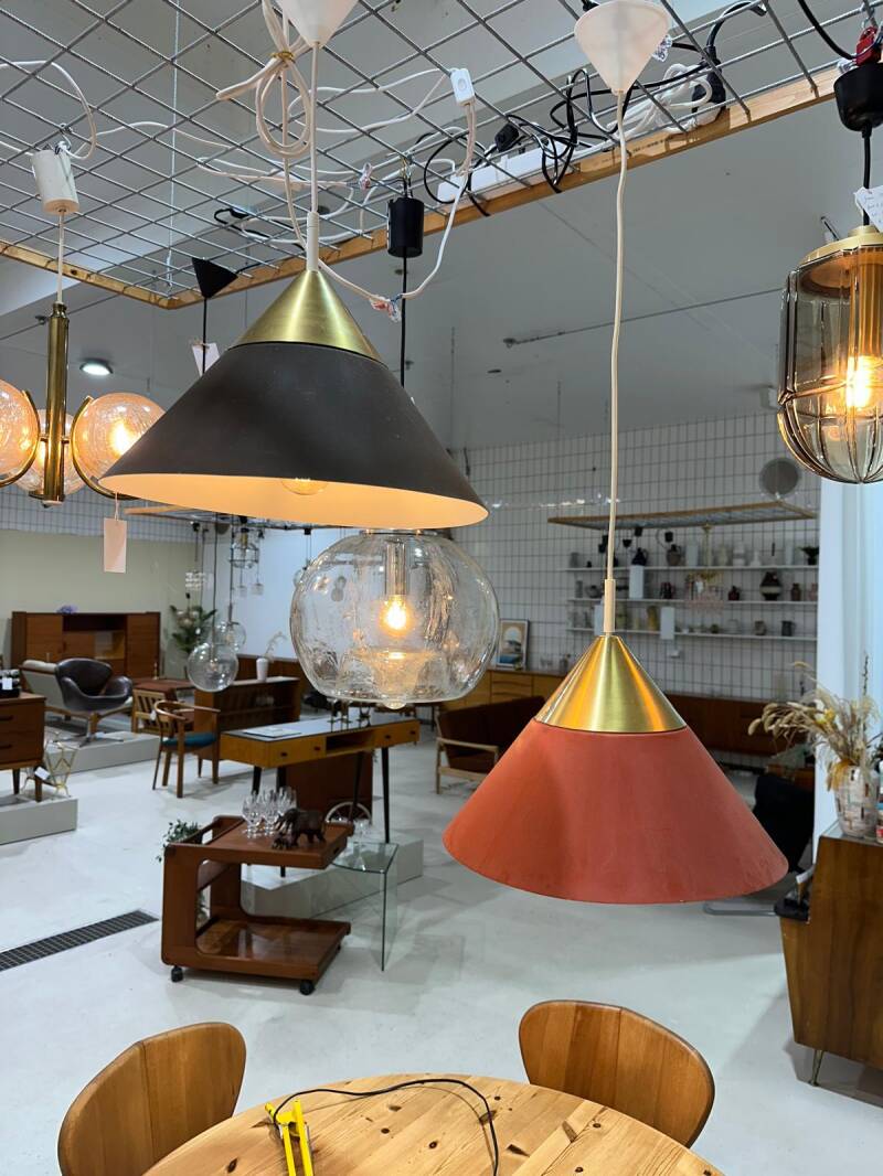 Vintage metalen hanglamp - Honsel Leuchten, jaren '70 rood, goud | 01172