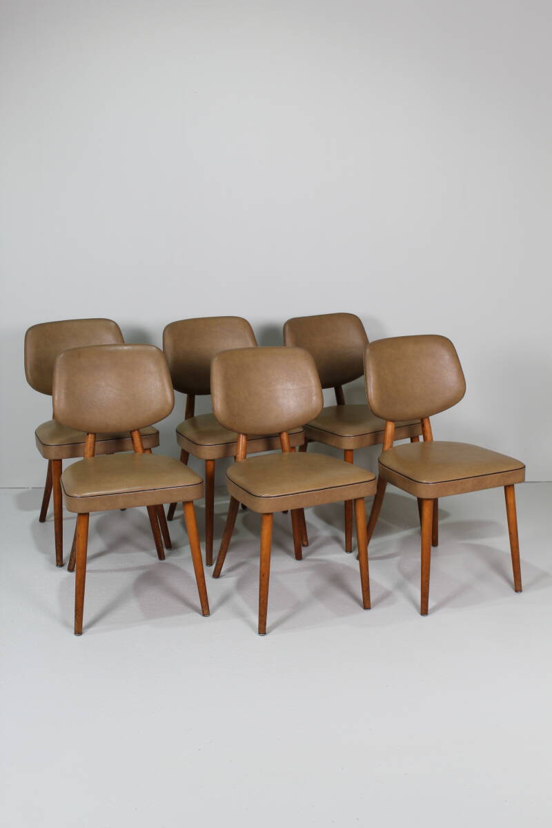 6x Vintage Esszimmerstühle – 60er Jahre, Kunstleder | 01402