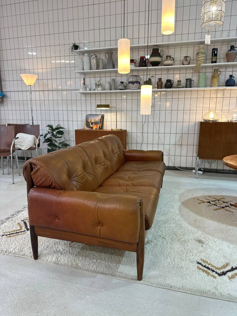 Vintage leather 3-seater sofa - 1960s, brown | 01431