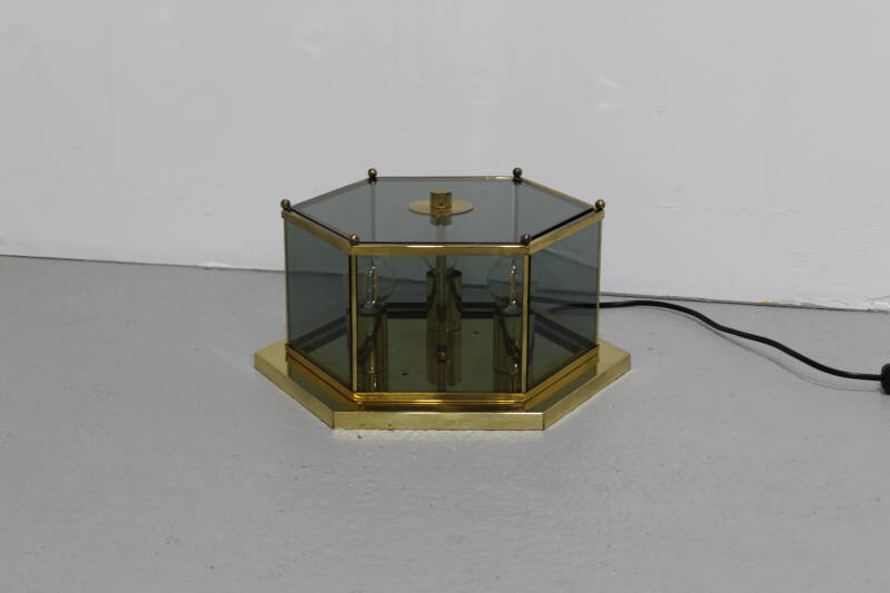Vintage Lampe Brumberg - Messing, Rauchglas 70er