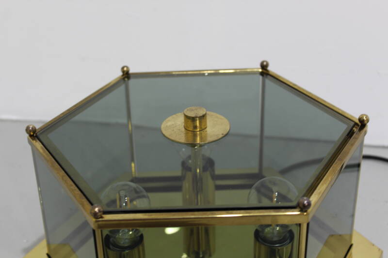 Vintage Lampe Brumberg - Messing, Rauchglas 70er