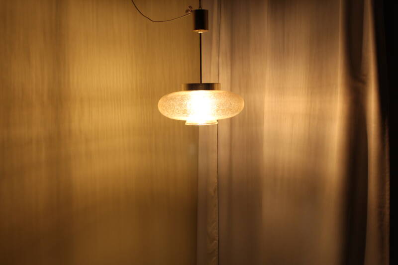 Vintage hanglamp AKA Leuchten, messing goud glas | 00790