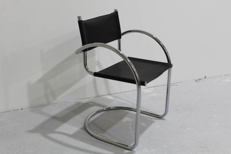 Vintage buisframe stoel - Italiaans, leer, zwart | 00937