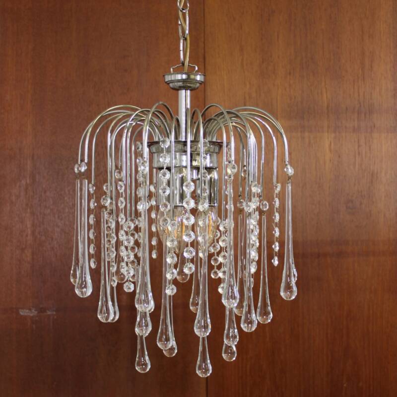 Vintage Murano teardrop lamp - zilver/transparant