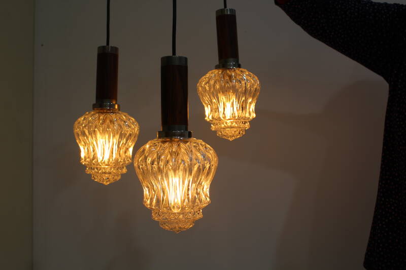 Vintage cascade lamp - transparant, hout, jaren '70 | 00942