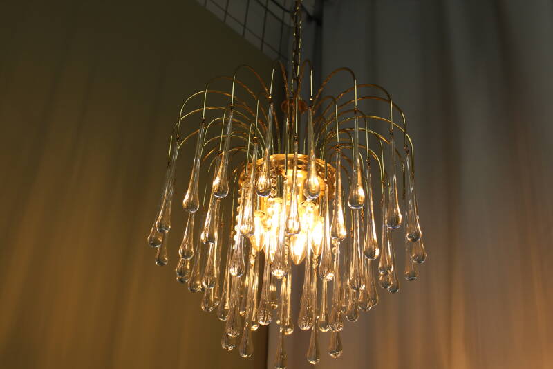 Vintage teardrop lamp - transparent, gold Murano | 00868