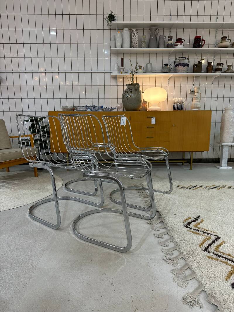 4x Vintage Esszimmerstühle, Drahtstühle, Rohrgestellstühle - 70er | 00446 — Ohne Kissen
