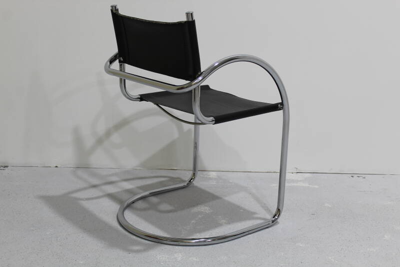 Vintage buisframe stoel - Italiaans, leer, zwart | 00937