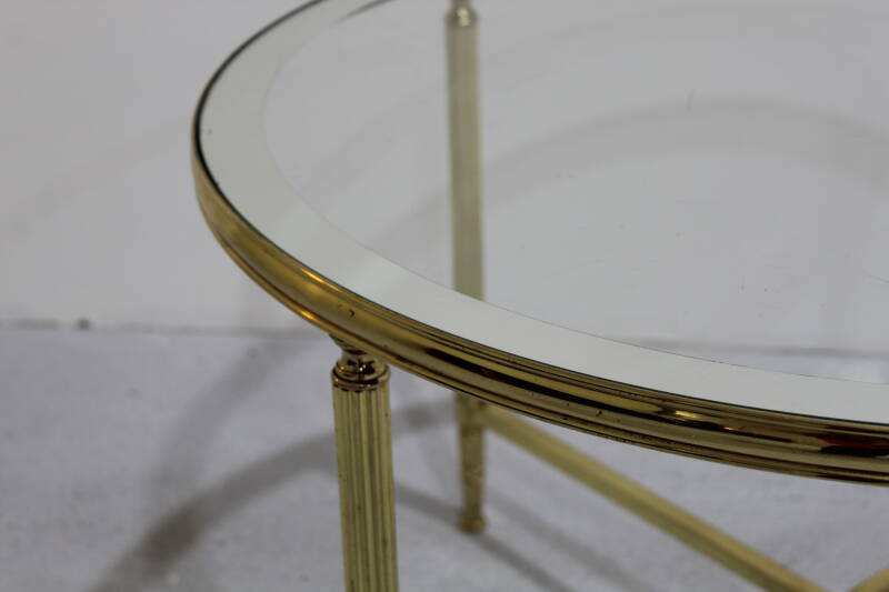 Vintage ronde salontafel, bijzettafel - glas, messing jaren '70 | 00981