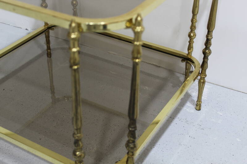 Vintage salontafel, bijzettafel - rookglas, messing jaren '70 | 00887