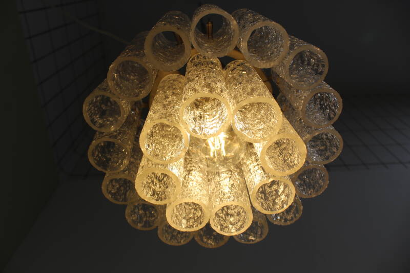 Vintage DORIA Pendelleuchte Kronleuchter - Eisglas 60er | 01244