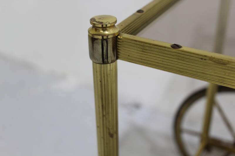 Vintage serveerwagen, messing rookglas - jaren '70 | 00939