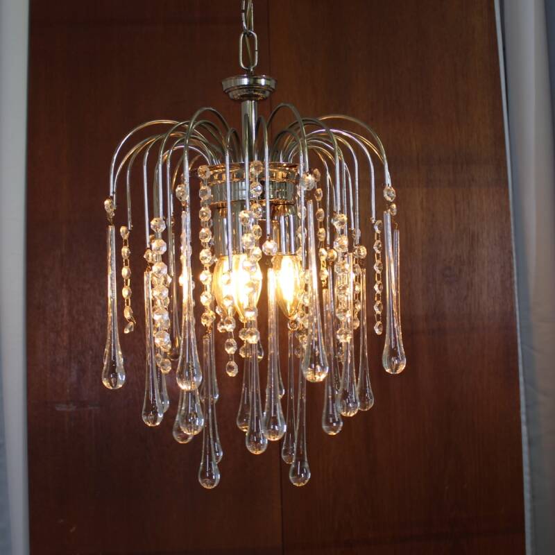 Vintage Murano teardrop lamp - zilver/transparant