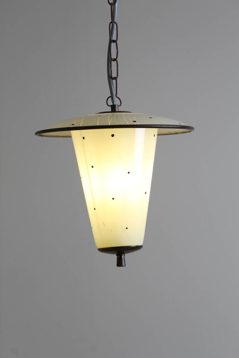 Vintage hanglamp - wit, messing, jaren '50 | 01355