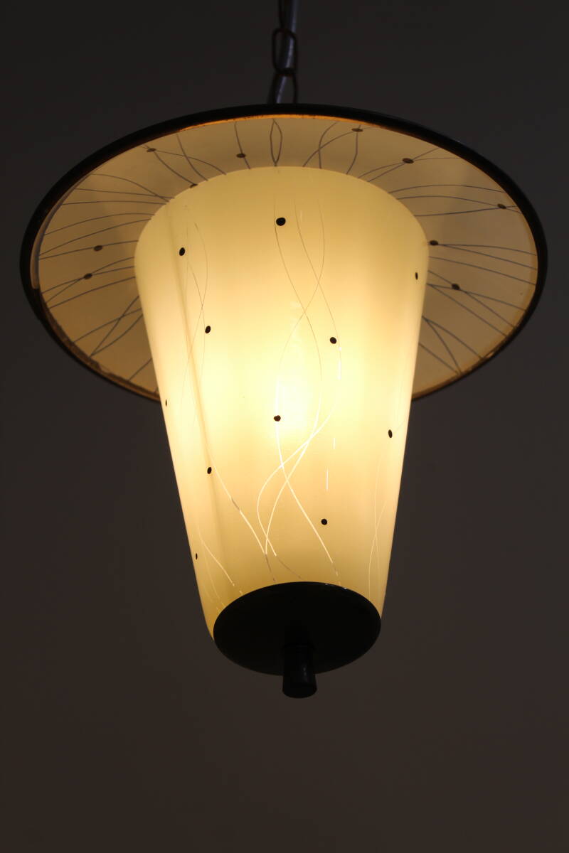 Vintage hanglamp - wit, messing, jaren '50 | 01355