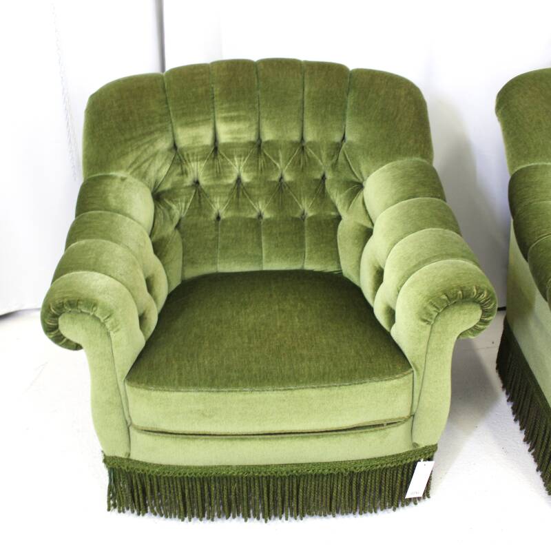 Vintage fauteuil green velvet