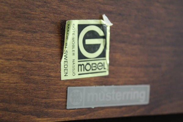 Vintage Design-Sessel mit Fußhocker schwarzes Leder Musterring, Göte Möbel – 1960er | 01166