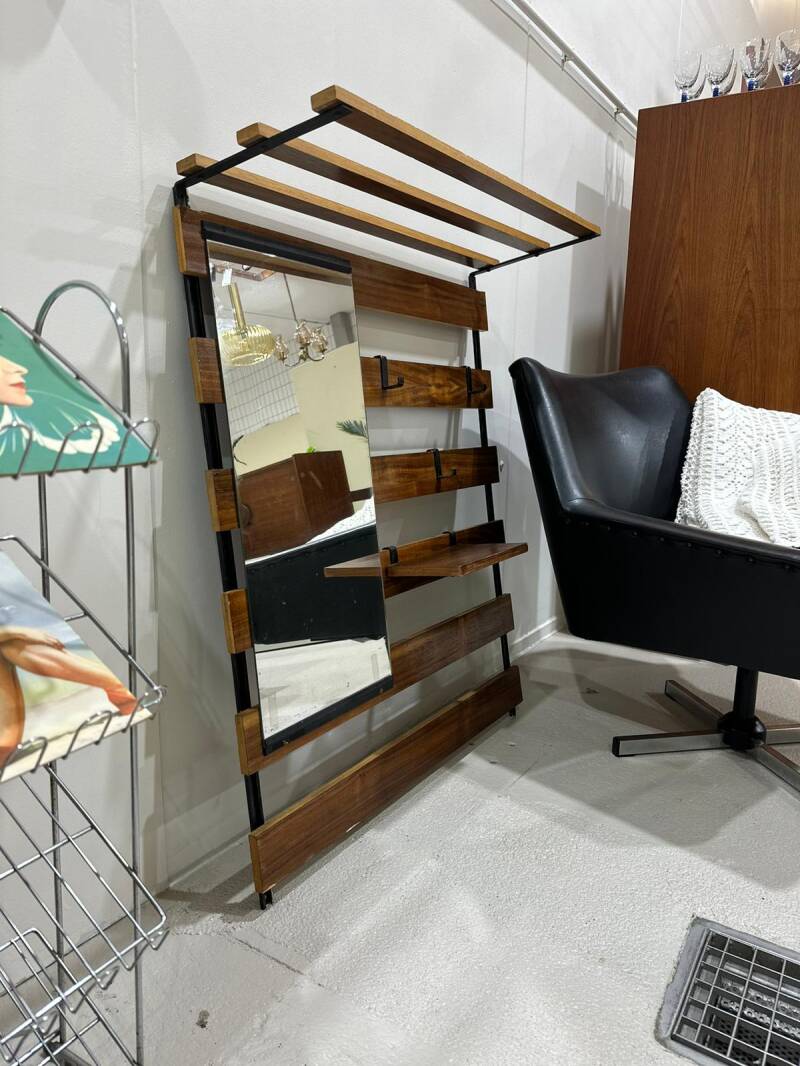 Vintage-Garderobe, Garderobe, Spiegel - Holz, 1960er Jahre