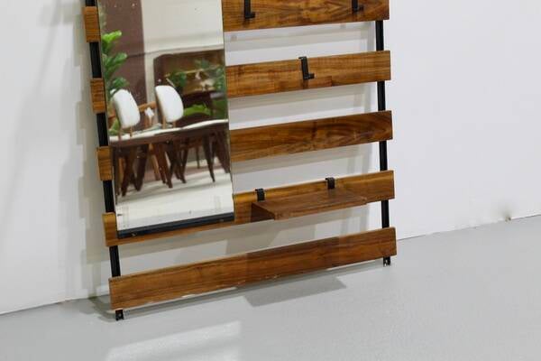 Vintage-Garderobe, Garderobe, Spiegel - Holz, 1960er Jahre