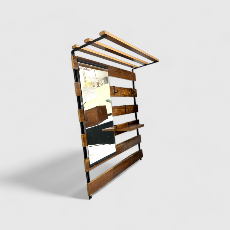 Vintage-Garderobe, Garderobe, Spiegel - Holz, 1960er Jahre