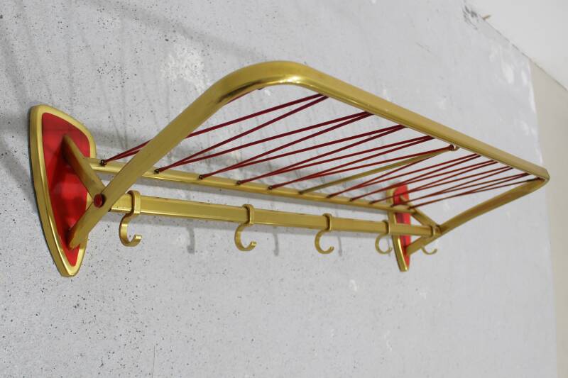 Vintage kapstok, garderobe - jaren '50/'60 goud, rood
