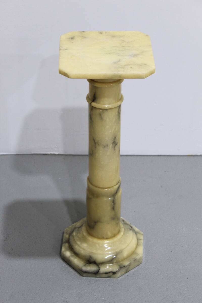 Vintage column, plant stand, pillar - marble, yellow | 01181
