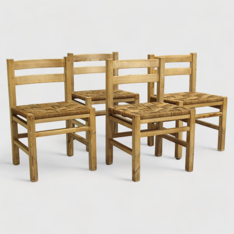 4x Vintage-Esszimmerstühle aus Holz mit Flechtwerk | 01077
