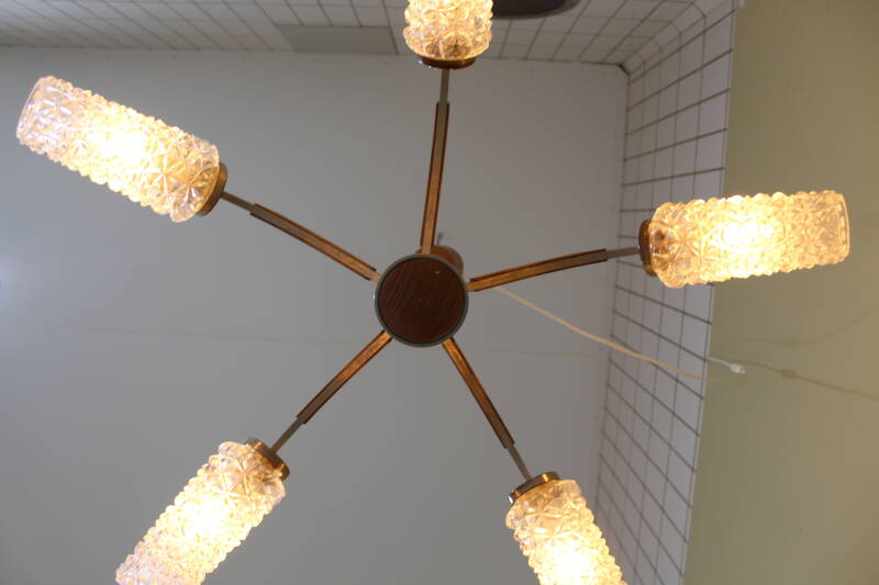Vintage ceiling lamp - 5-arm, teak wood 1960s | 00886