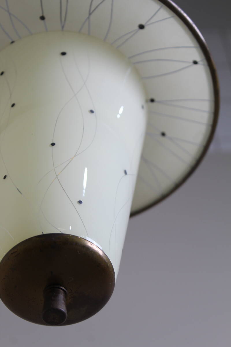 Vintage hanglamp - wit, messing, jaren '50 | 01355