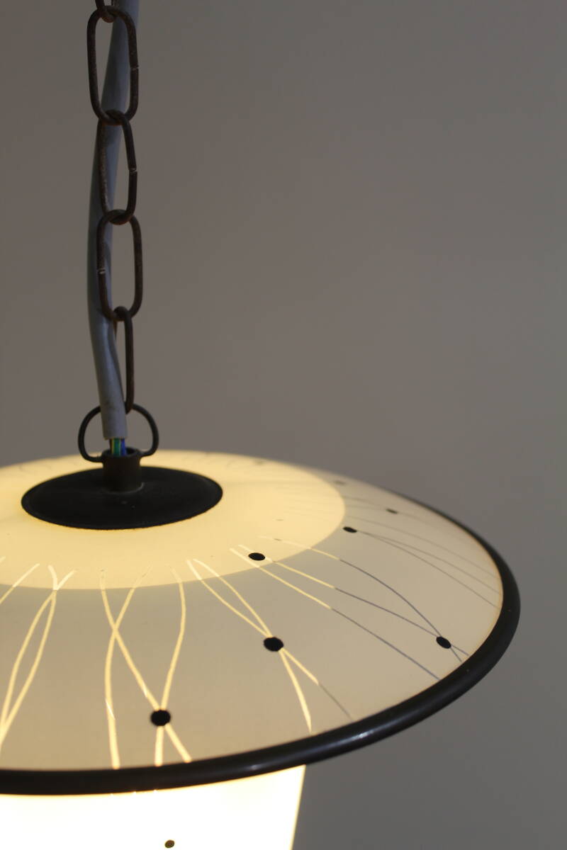 Vintage hanglamp - wit, messing, jaren '50 | 01355