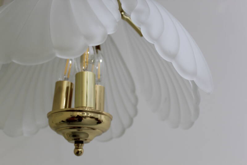 Vintage hanglamp - messing, glas, Hollywood Regency, jaren '70 | 01236