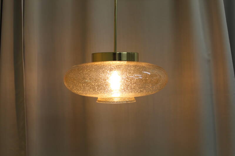 Vintage hanglamp AKA Leuchten, messing goud glas | 00790