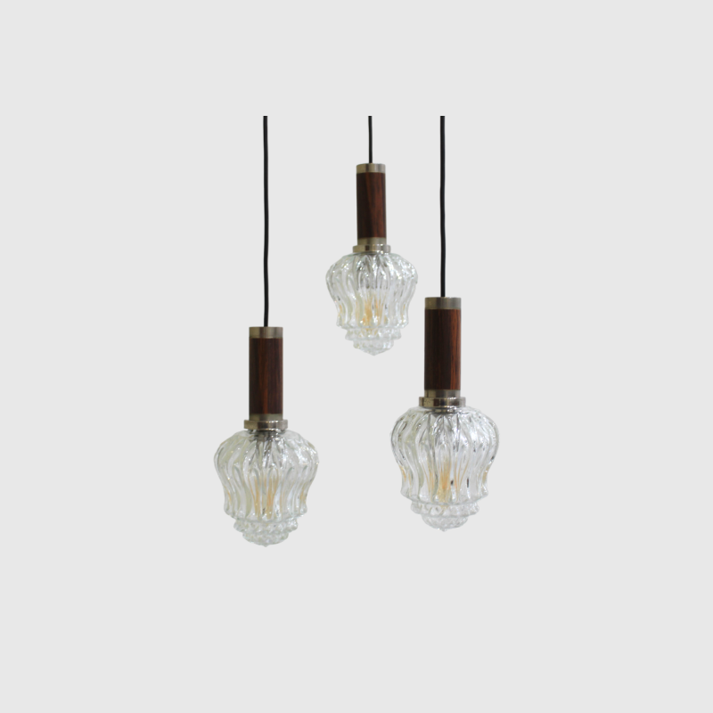 Vintage cascade lamp - transparant, hout, jaren '70 | 00942