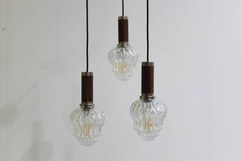 Vintage cascade lamp - transparant, hout, jaren '70 | 00942
