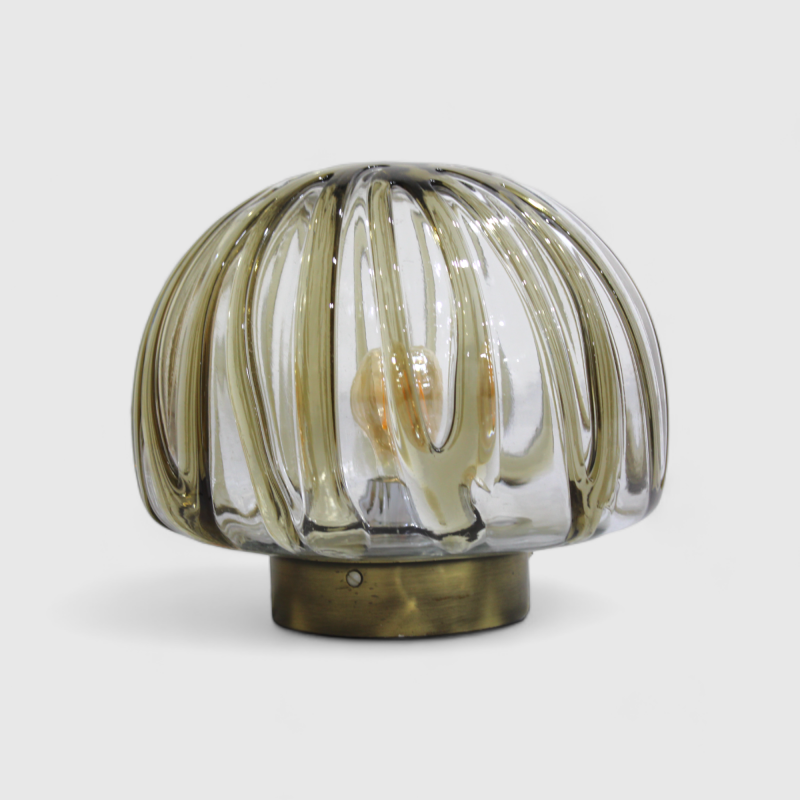 Vintage wandlamp, plafondlamp - messing, rookglas | 01092