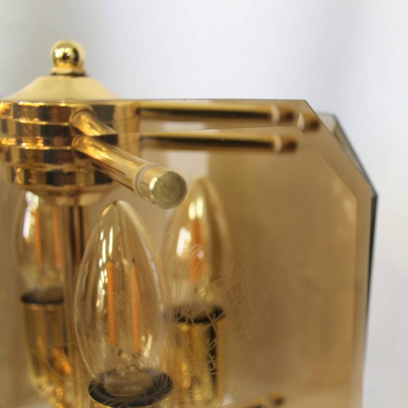 Vintage table lamp, smoked glass & brass