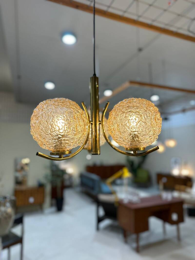 Vintage pendant lamp Richard Essig - 3-armed, brass 1970s | 01363