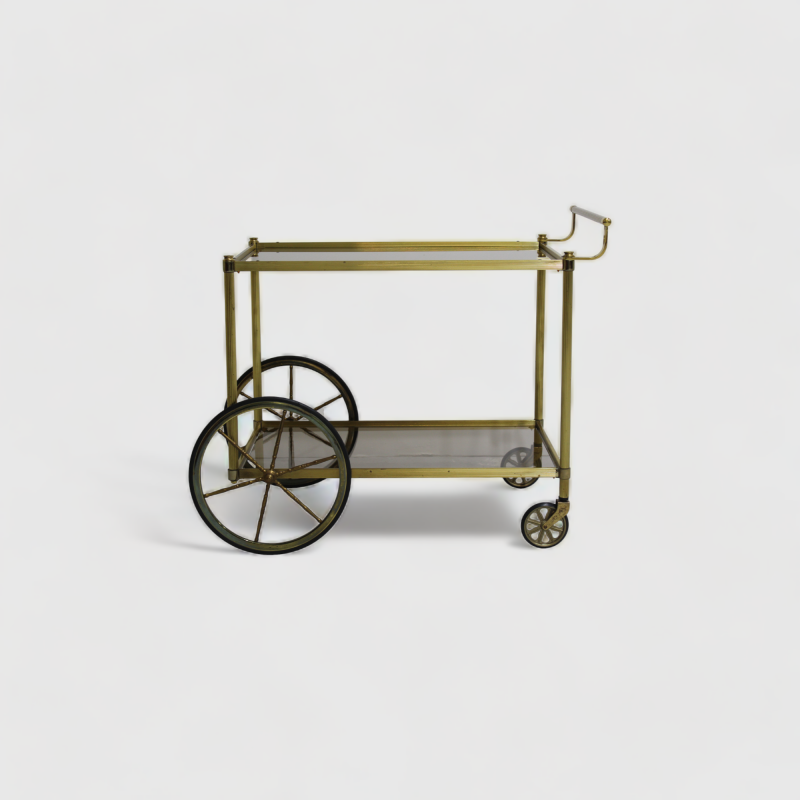 Vintage serveerwagen, messing rookglas - jaren '70 | 00939