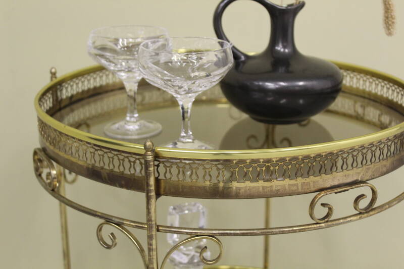 Vintage French brass bar cart - smoked glass, 70s | 00806