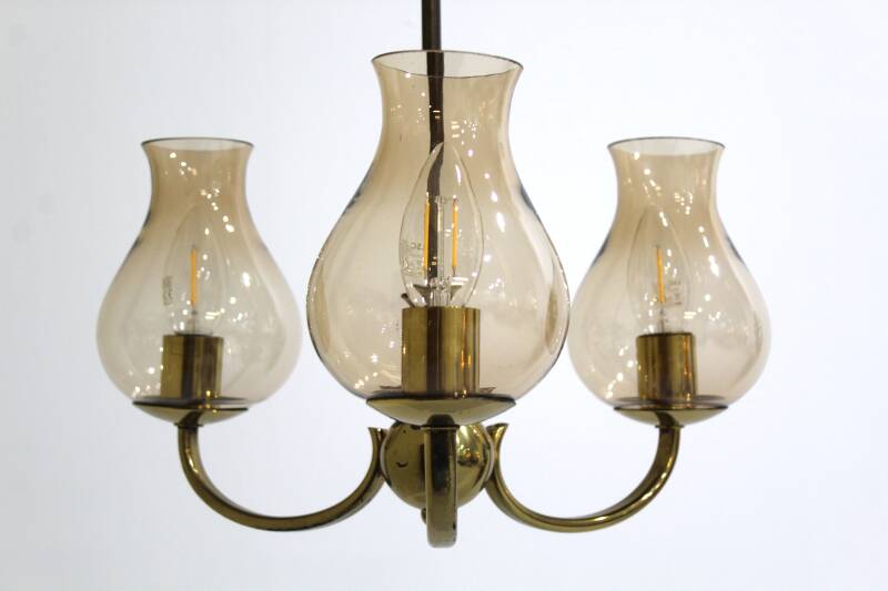 Vintage pendant lamp - 3 arms, brass 70s | 00976