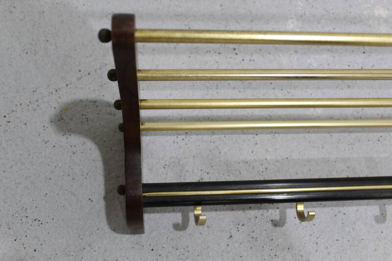 Vintage coat rack, wardrobe - wood, brass, 60s | 00998