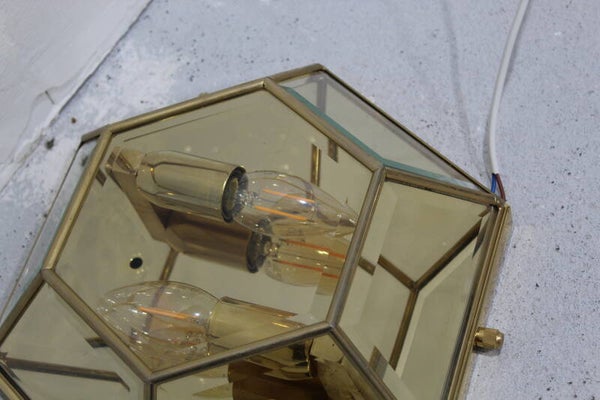 Vintage Wandlampe, Deckenlampe, Deckenleuchte - Messing Glas | 00959