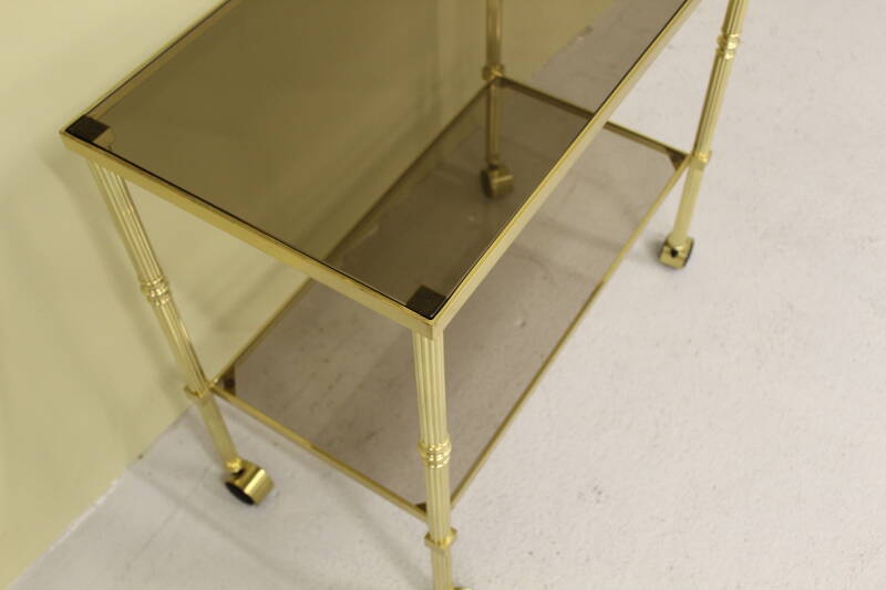 Vintage bar cart, serving trolley - brass, smoked glass, 1970s