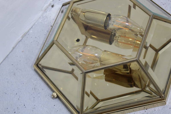 Vintage Wandlampe, Deckenlampe, Deckenleuchte - Messing Glas | 00959