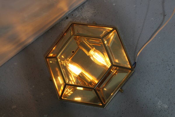 Vintage Wandlampe, Deckenlampe, Deckenleuchte - Messing Glas | 00959